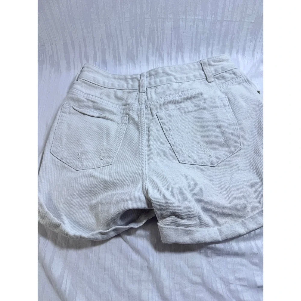 Veveret Womens White Distressed High‎ Waisted Denim Shorts Cuffed Size M
